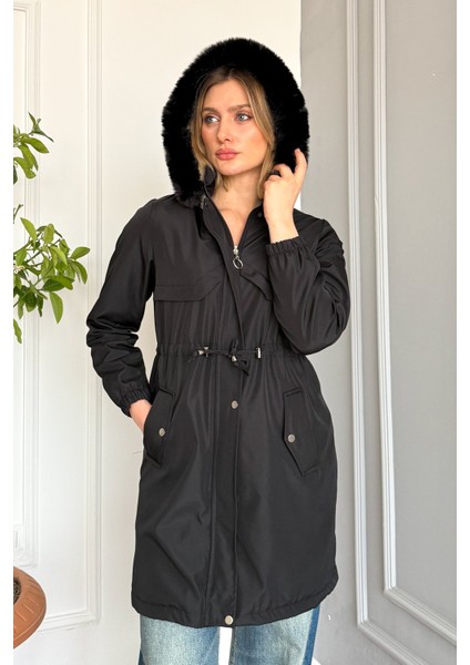 Kadın Kapüşonlu Bondit Kaban 9129 indirimleri