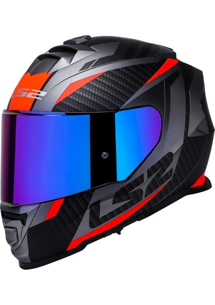 Storm 2 Racer Turuncu Kapalı Motosiklet Kaskı Gökkuşağı Vizörlü