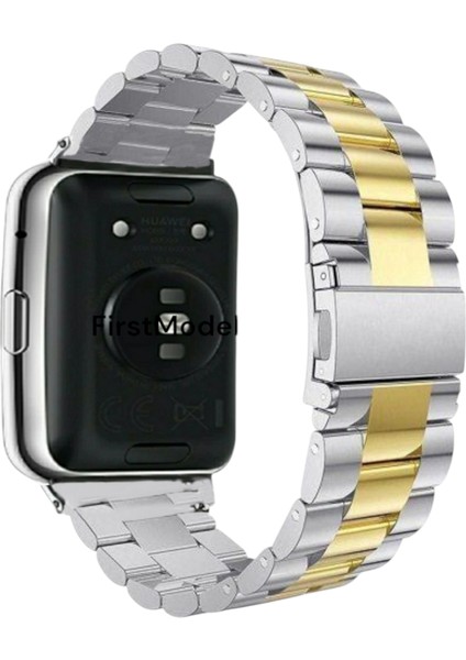 Huawei Watch Fit Uyumlu Paslanmaz Çelik Kordon Pim Çevirici Aparatı ile Akılı Pimli Gümüş Altın