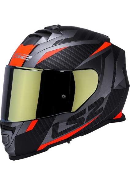 Storm 2 Racer Turuncu Kapalı Motosiklet Kaskı Gold Camlı