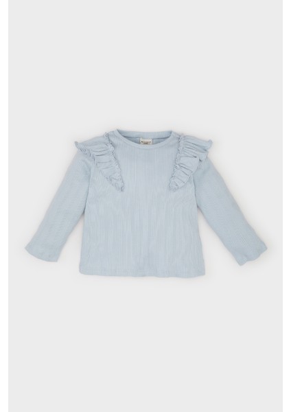 Kız Bebek Bisiklet Yaka Fitilli Kaşkorse Fırfırlı Uzun Kollu Tişört D9381A525SP