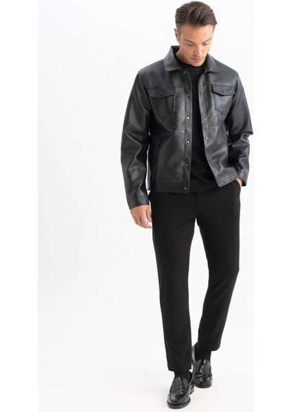 Su İtici Slim Fit Çıtçıtlı Mont Dar Kesim Suni Deri Gömlek Yaka Cepli D6589AX25SP