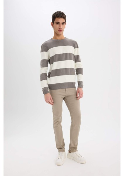 Standart Fit Bisiklet Yaka Çizgili Triko Kazak D1968AX24AU fiyatları