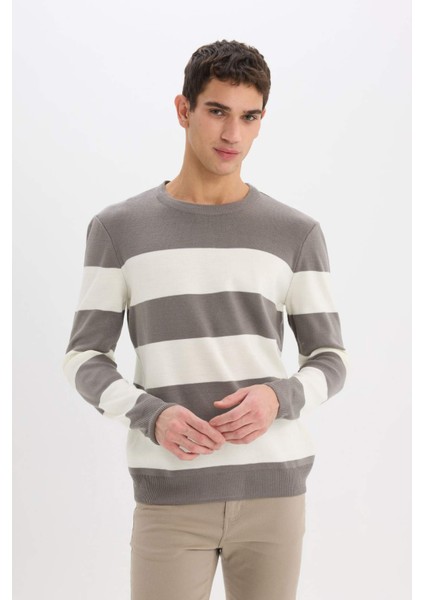 Standart Fit Bisiklet Yaka Çizgili Triko Kazak D1968AX24AU modelleri