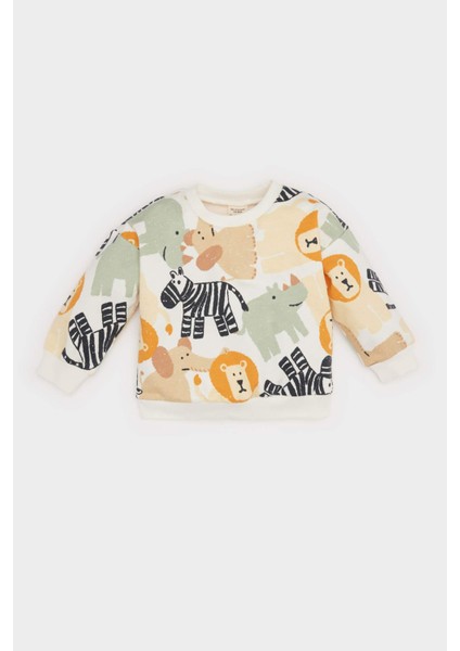 Erkek Bebek Bisiklet Yaka Hayvan Desenli Sweatshirt D9587A525SP