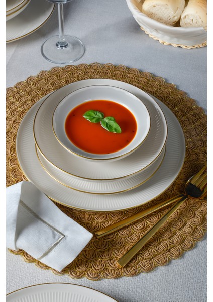 Düş 24 Parça 6 Kişilik Beyaz Altın Yaldızlı Yemek Takımı Modern Tasarım fiyatları