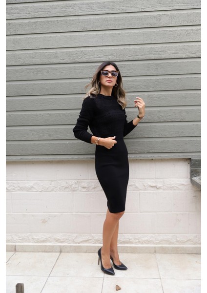 Siyah Ajurlu Kazak Elbise Takım