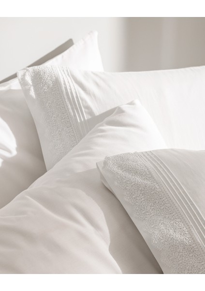 Magou Çift Kişilik Pamuk Brodeli Saten Nevresim Takımı - Beyaz indirimleri