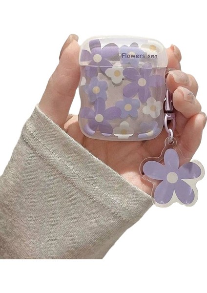 Dalga Mor Çiçekler Niş Uygulanabilir Airpods Apple Kulaklık Kılıfı Fotoğraf Çerçevesi Üç Boyutlu (Airpods 1/2) (Yurt Dışından)