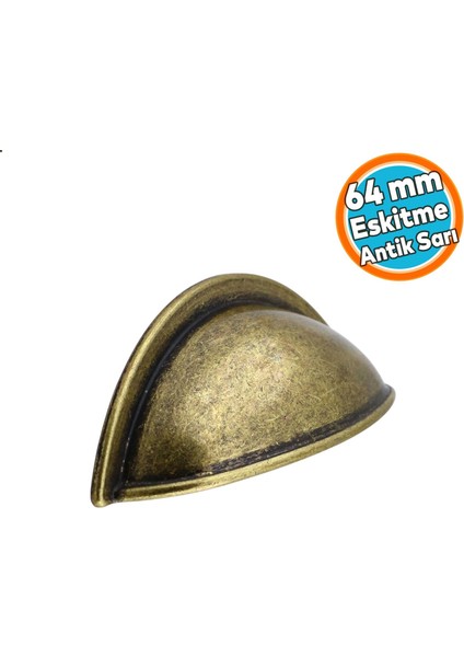 Eskitme Antik Sarı Mobilya Mutfak Dolabı Çekmece Dolap Kulpları Kulpu Kulb Midye Çanak Tas 64 mm