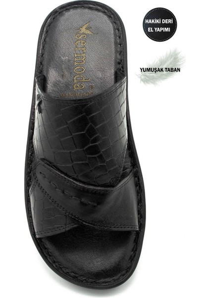 Deri Erkek Terlik Hafif Terlik Deri 3D Siyah