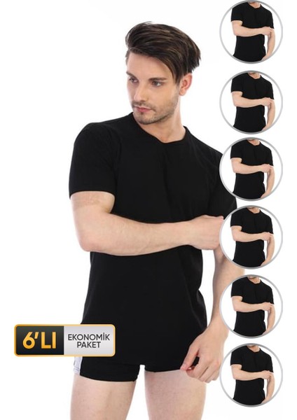 Erkek Ribana Bisiklet Yaka Siyah Fanila 841 6'lı Ekonomik Paket