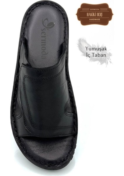 Gerçek Deri Erkek Terlik Hafif Terlik Deri C Siyah