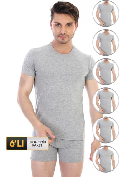 Erkek Elastanlı Gri Melanj T-Shirt 954 6'lı Ekonomik Paket