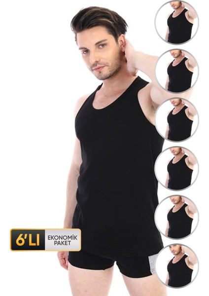 Erkek Elastanlı Spor Siyah Atlet 916 6'lı Ekonomik Paket