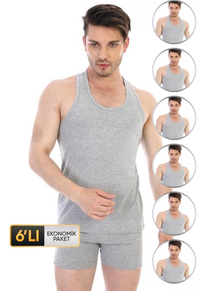 Erkek Elastanlı Spor Beyaz Atlet 916 6'lı Ekonomik Paket