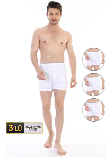 Erkek Penye Beyaz Boxer 805 3'lü Ekonomik Paket