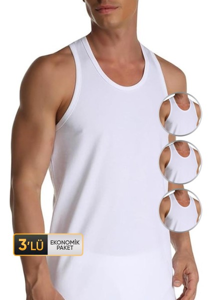 Erkek Elastanlı Spor Beyaz Atlet 916 3'lü Ekonomik Paket