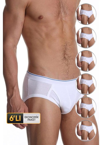 Erkek Elastanlı Beyaz Slip 887 6'lı Ekonomik Paket
