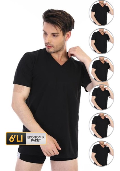 Erkek Süprem V Yaka Siyah T-Shirt 945 6'lı Eknomik Paket