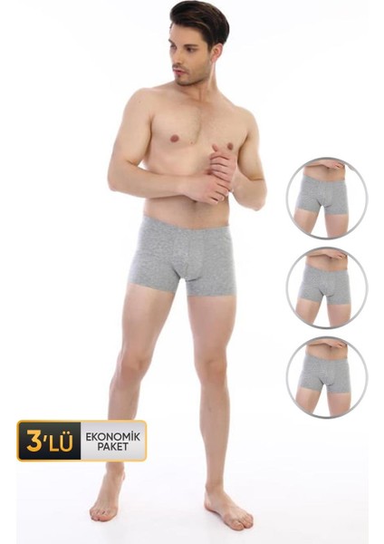 Erkek Elastanlı Gri Boxer 810 3'lü Ekonomik Paket