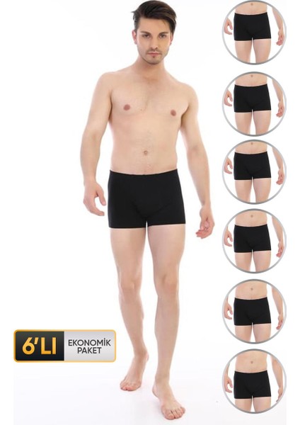 Erkek Elastanlı Siyah Boxer 810 6'lı Ekonomik Paket