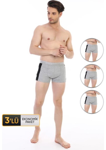 Erkek Elastanlı Biyeli Gri Boxer 850 3'lü Ekonomik Paket