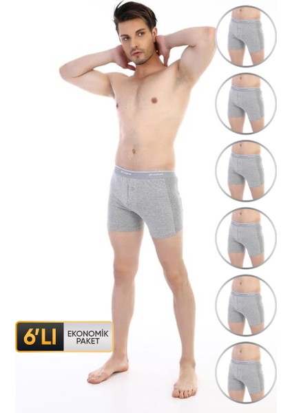 Erkek Elastanlı Biyeli Gri Melanj Boxer Şort 880 6'lı Ekonomik Paket