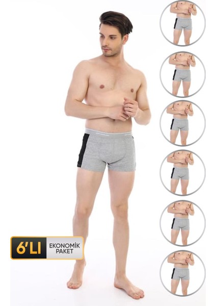 Erkek Elastanlı Biyeli Gri Boxer 850 6'lı Ekonomik Paket