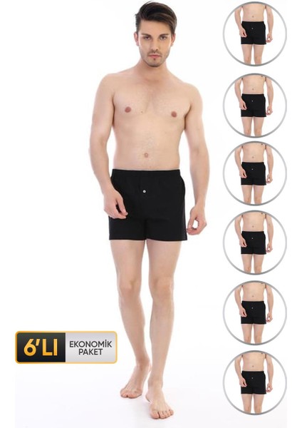Erkek Penye Siyah Boxer 805 6'lı Ekonomik Paket