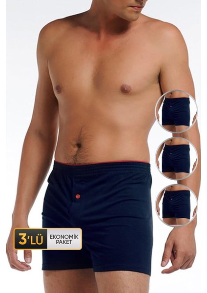 Erkek Penye Lacivert Boxer 805 3'lü Ekonomik Paket