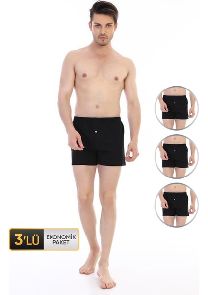 Erkek Penye Siyah Boxer 805 3'lü Ekonomik Paket