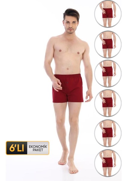 Erkek Penye Bordo Boxer 805 6'lı Ekonomik Paket
