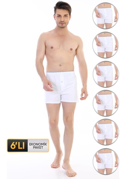 Erkek Penye Beyaz Boxer 805 6'lı Ekonomik Paket