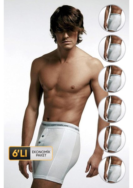 Erkek Elastanlı Biyeli Beyaz Boxer Şort 880 6'lı Ekonomik Paket