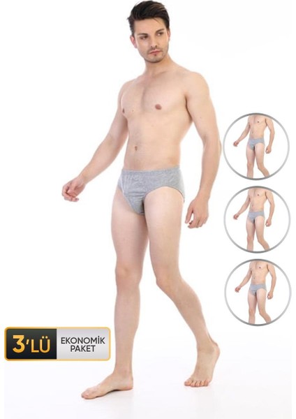 Erkek Süprem Gri Melanj Slip 3'lü Ekonomik Paket 741