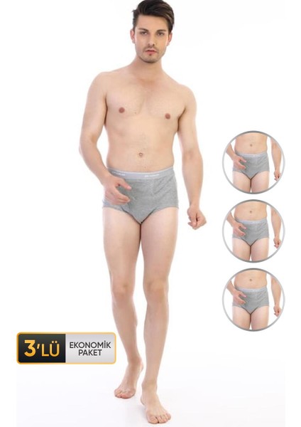 Erkek Ribana Klasik Gri Melanj Slip 860 3'lü Ekonomik Paket