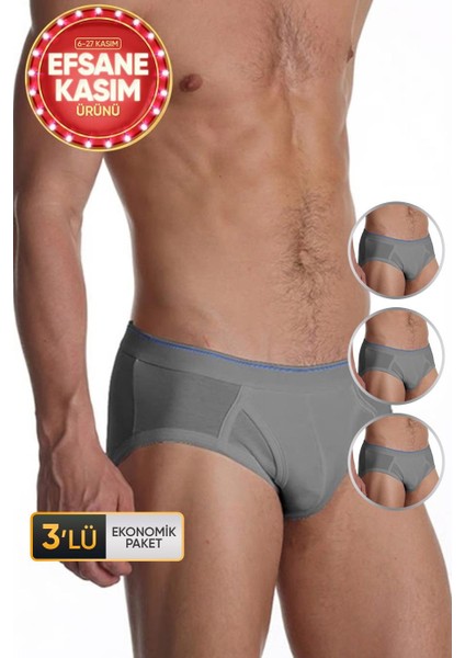 Erkek Elastanlı Gri Slip 887 3'lü Ekonomik Paket