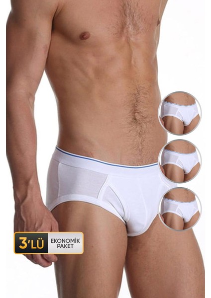 Erkek Elastanlı Beyaz Slip 887 3'lü Ekonomik Paket