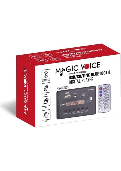 MV-14907 Usb/sd/mıc/aux/bluetooth Kumandalı Ekranlı Oto Teyp Çevirici Dijital Player Board