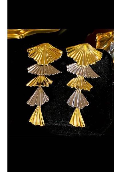 Ginkgo Yaprağı Iki Renkli Sallantılı Küpe