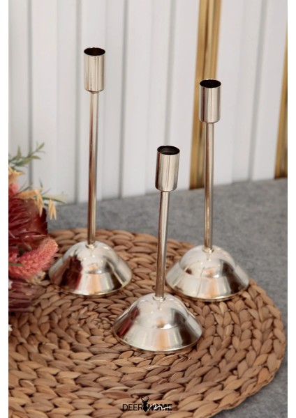 Deerhome Üçlü 3'lü Gümüş Şamdan Mumluk Dekoratif Mumluk Ev Dekorasyon