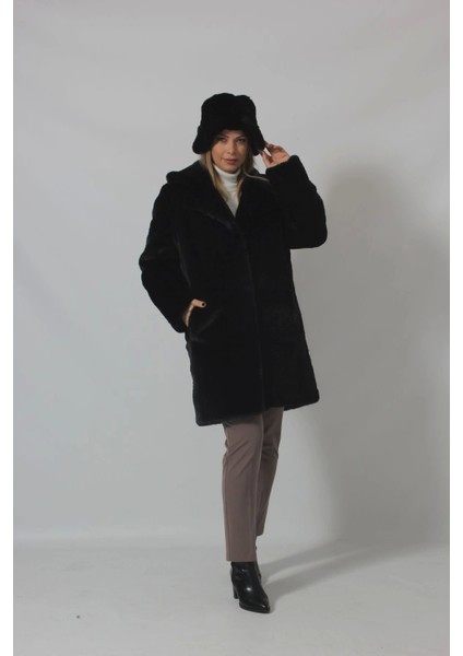 3240 Şapkalı Siyah Lüks Kaban