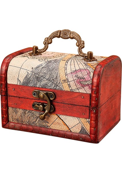 Vintage Wooden Paketleme Kutusu, Mücevher Depolama Kutusu, Beyaz Harita Stili (Yurt Dışından)