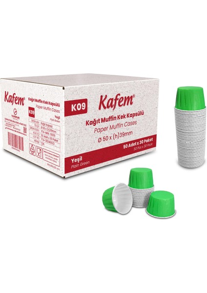 Yeşil Muffin Kek Kapsülü 50'li x 30 Paket (Koli)