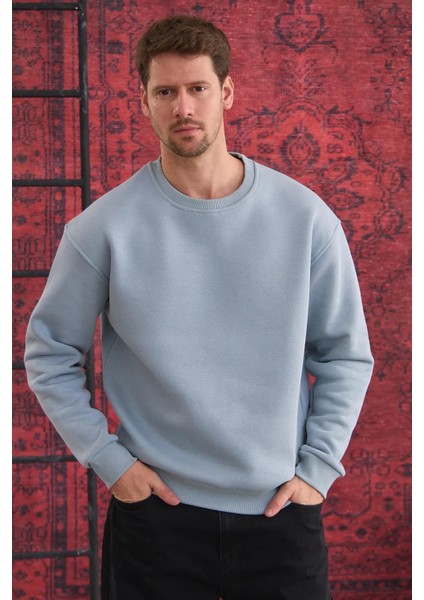Erkek Oversize Uzun Kol Sıfır Yaka SWEATSHIRT-7095