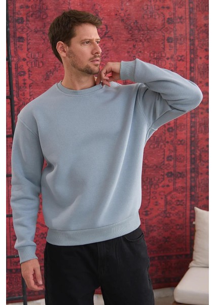 Erkek Oversize Uzun Kol Sıfır Yaka SWEATSHIRT-7095 fiyatları