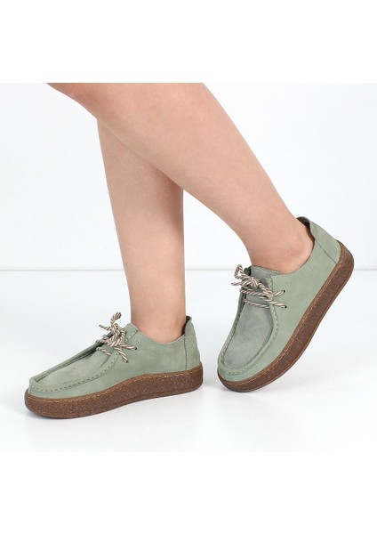 Kadın Yeşil Bağcıklı Kalın Tabanlı Nubuk Deri Ayakkabı fiyatları