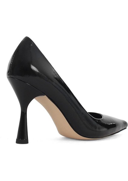 Kadın Siyah Yüksek Ince Topuklu Rugan Deri Stiletto