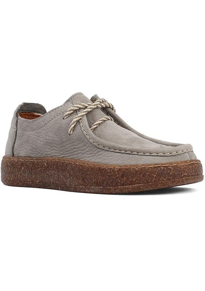 Kadın Gri Bağcıklı Kalın Tabanlı Nubuk Deri Ayakkabı modelleri